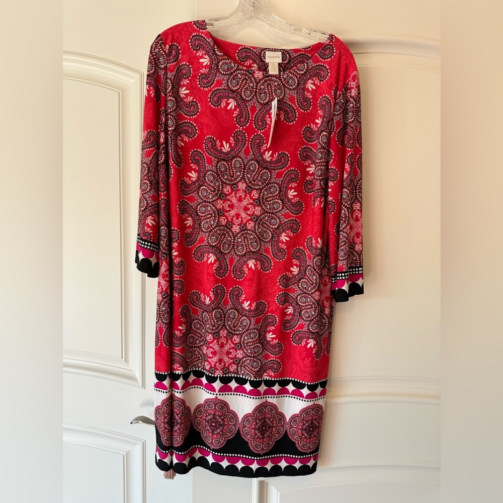Chico's Pink/Red and Black Paisley Dress